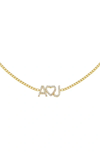 Adinas Jewels Pavé Heart Personalized Nameplate Choker Necklace In Gold