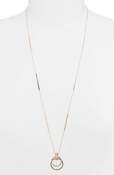Knotty Crystal Open Circle Pendant Necklace In Rose Gold