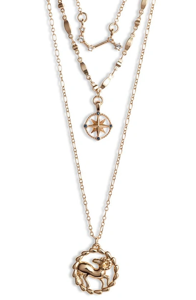 Knotty Astrological Layered Pendant Necklace In Gold