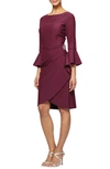 Alex Evenings Bell-sleeve Draped Compression Sheath Dress In Wine