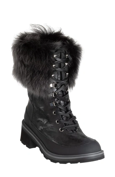 Ross & Snow Chiara Genuine Shearling Cuff Leather Boot In Black Camouflage Leather