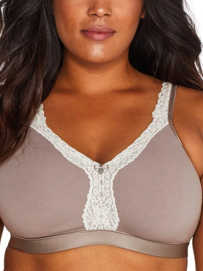 Curvy Couture Cotton Luxe Wire-free Bra In Mauve Grey