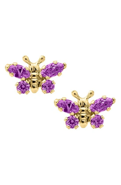 Mignonette Babies' Butterfly Birthstone Gold Earrings In February