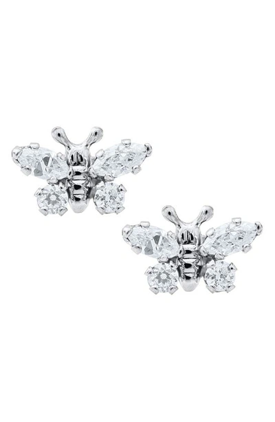 Mignonette Babies' Butterfly Birthstone Sterling Silver Earrings In April