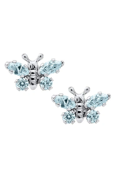 Mignonette Babies' Butterfly Birthstone Sterling Silver Earrings In March