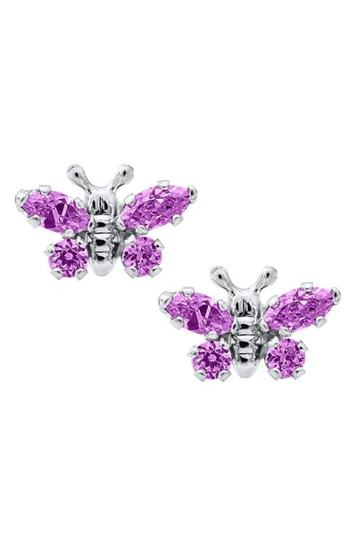 Mignonette Babies' Butterfly Birthstone Sterling Silver Earrings In February