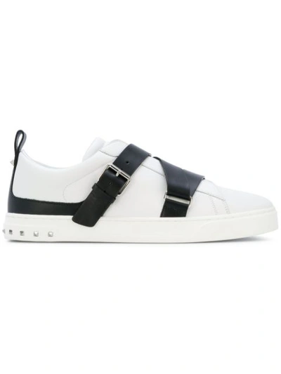 Valentino Garavani V Punk Leather Buckle-strap Sneaker, White/black