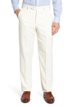 Berle Classic Fit Flat Front Microfiber Performance Trousers In Off White