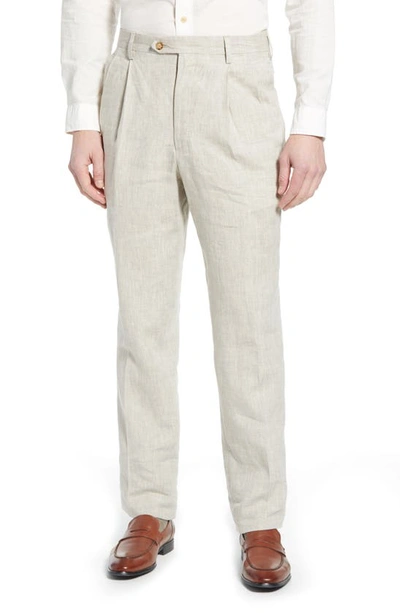 Berle Pleat Front Linen Pants In Natural