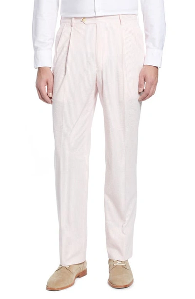 Berle Pleated Seersucker Cotton Dress Trousers In Pink