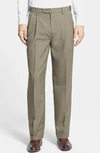 Berle Self Sizer Waist Plain Weave Flat Front Washable Trousers In Olive