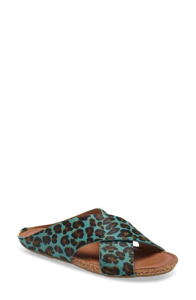 Klub Nico Gricia Slide Sandal In Teal Jaguar Print Calf Hair