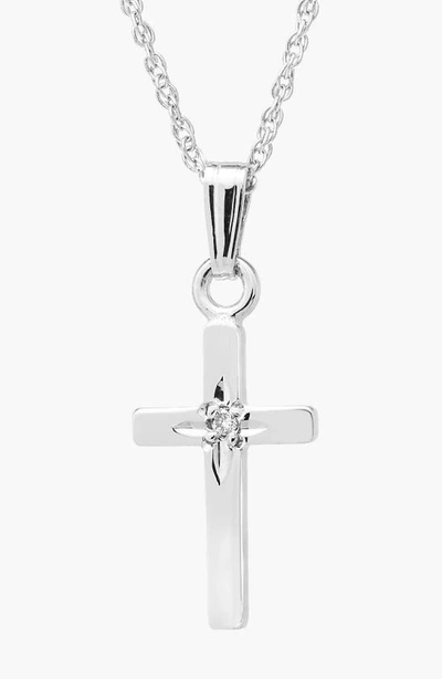 Mignonette Kids' 14k White Gold & Diamond Cross Necklace
