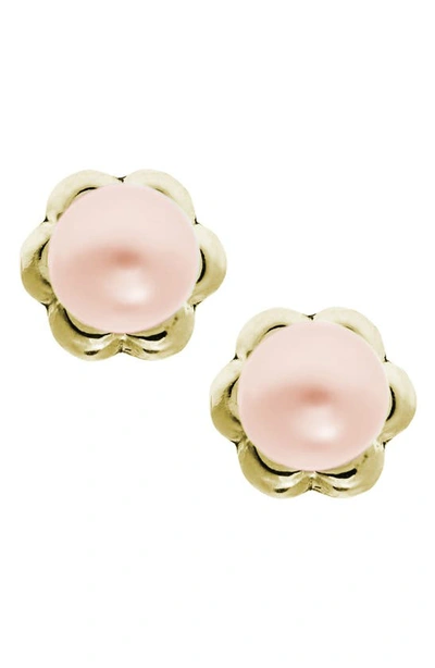Mignonette Kids' 14k Yellow Gold & Cultured Pearl Earrings In Pink