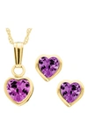 Mignonette Kids'  14k Gold Birthstone Necklace & Stud Earrings In February