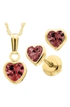 Mignonette Babies'  14k Gold Birthstone Necklace & Stud Earrings In July
