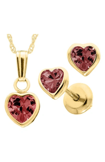 Mignonette Kids' 14k Gold Birthstone Necklace & Stud Earrings In July