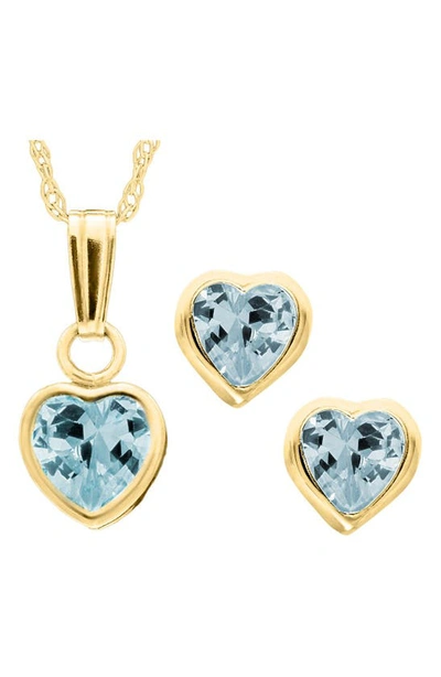 Mignonette Kids'  14k Gold Birthstone Necklace & Stud Earrings In March