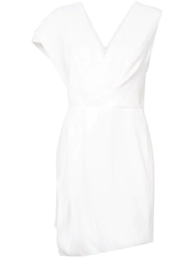 Mugler Asymmetric Plisse V-neck Minidress, Off White In 1003