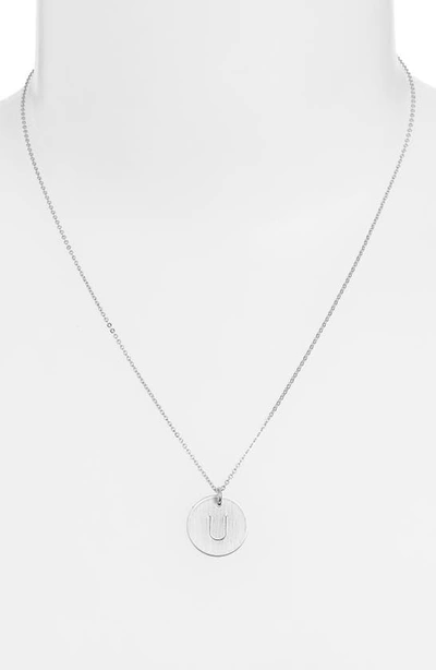 Nashelle Sterling Silver Initial Disc Necklace In Sterling Silver U