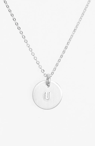 Nashelle Sterling Silver Initial Mini Disc Necklace In Sterling Silver U