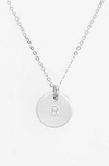 Nashelle Sterling Silver Initial Mini Disc Necklace In Sterling Silver R