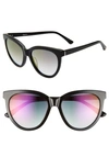 Brightside Beverly 55mm Cat Eye Sunglasses In Black/ Violet Gradient Mirror