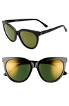 Brightside Beverly 55mm Cat Eye Sunglasses In Black/ Gold Mirror