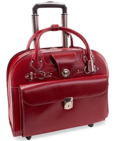Mcklein Edgebrook Leather Wheeled Laptop Briefcase In Red