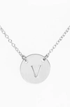 Nashelle Sterling Silver Initial Disc Necklace In Sterling Silver V