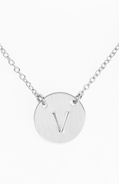 Nashelle Sterling Silver Initial Disc Necklace In Sterling Silver V