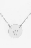 Nashelle Sterling Silver Initial Disc Necklace In Sterling Silver W