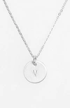 Nashelle Sterling Silver Initial Mini Disc Necklace In Sterling Silver V