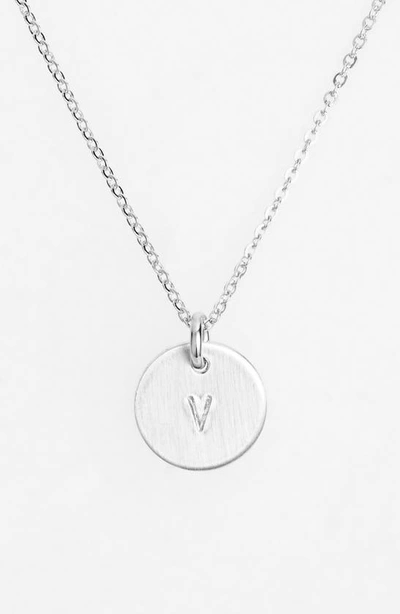 Nashelle Sterling Silver Initial Mini Disc Necklace In Sterling Silver V