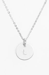 Nashelle Sterling Silver Initial Mini Disc Necklace In Sterling Silver L