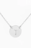Nashelle Sterling Silver Initial Disc Necklace In Sterling Silver T