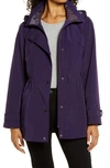 Gallery Cinched Waist Hooded Raincoat In Purple Shadow