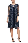 Alex Evenings Embroidered Mock Jacket Cocktail Dress In Navy