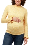 Nom Maternity Leni Mock Neck Maternity Top In Mustard Floral