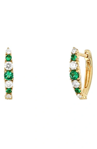 Bony Levy El Mar Emerald & Diamond Huggie Hoop Earrings In Yellow Gold