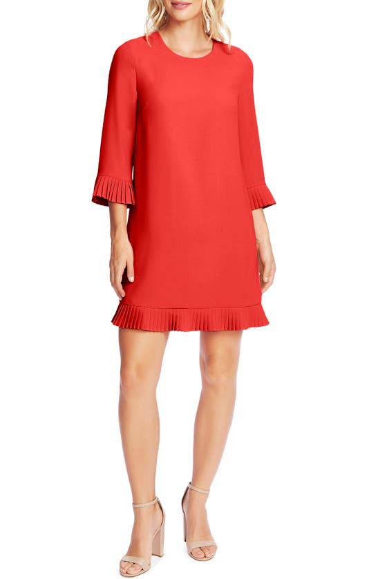 red chiffon shift dress