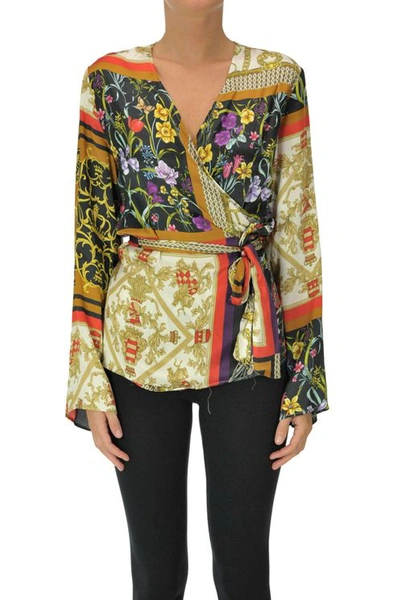 1 One Printed Satin Wraparound Blouse In Multi