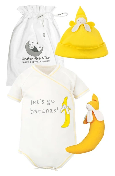 Under The Nile Babies' Let's Go Bananas 3-piece Organic Egyptian Cotton Gift Set In Yellow
