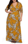 Kiyonna Meadow Dream Wrap Maxi Dress In Golden Blossom Print