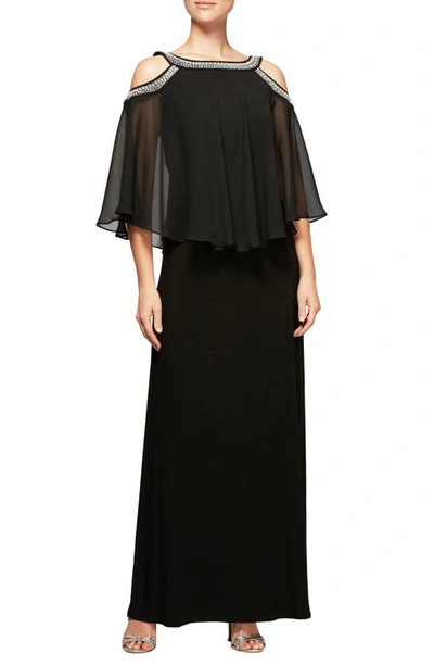 Alex Evenings Cold Shoulder Popover Dress In Black