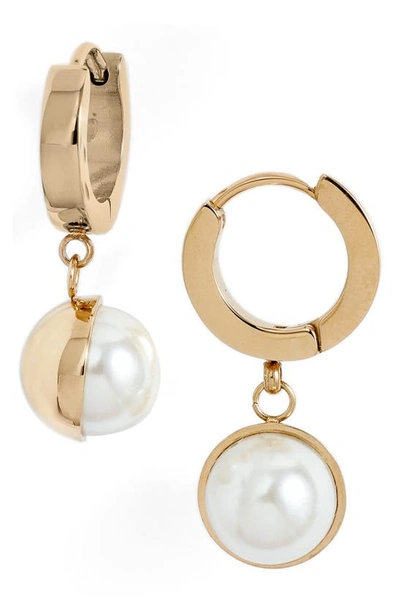 Knotty Imitation Pearl Huggie Drop Earrings In Gold