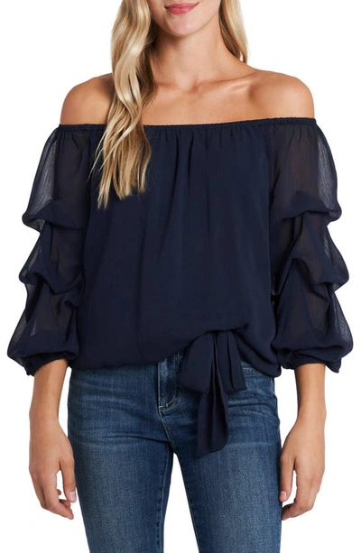 Cece Off The Shoulder Tiered Sleeve Blouse In Caviar