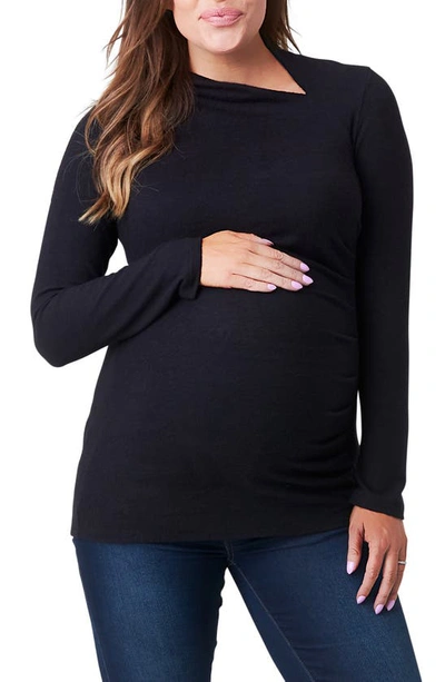 Nom Maternity Claire Asymmetric Ruched Jumper In Black