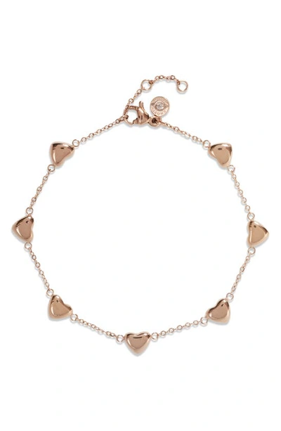 Knotty Delicate Heart Bracelet In Rose Gold