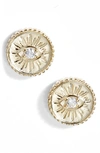 Knotty Crystal Coin Stud Earrings In Gold